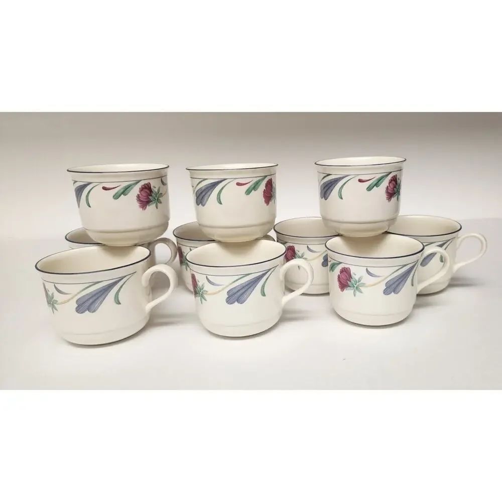 Lenox Chinastone Poppies on Blue Flat Coffee Cups Lot of 11